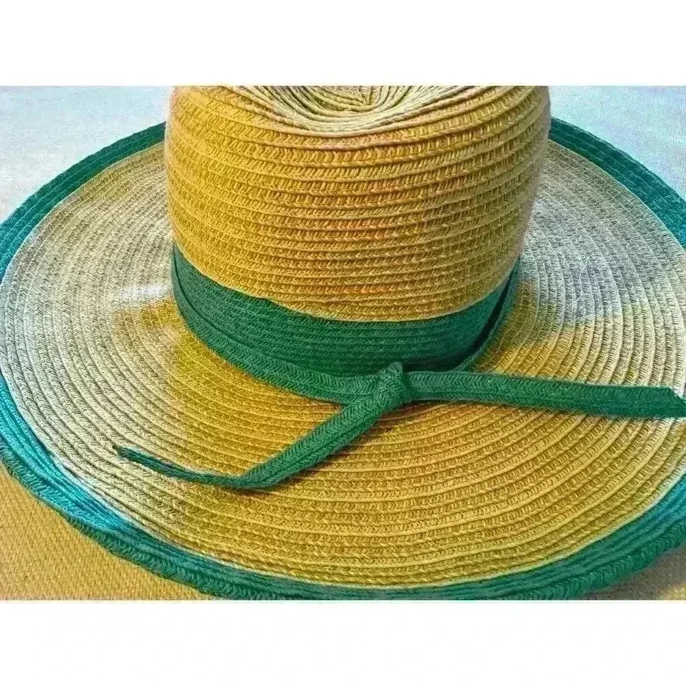Cappelli Straworld Sun Hat 15” Turquoise Ribbon Band and Edging Flower Charm